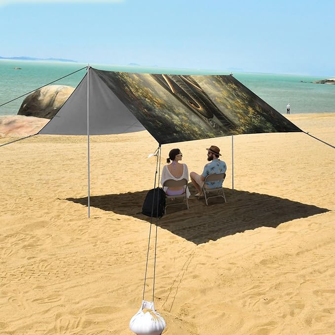 Jungle Elephant Beach Tent Sun Shelter Set UPF50+ UV Protection 10.5 x 9.19 FT Camping Shade Canopy with Sandbags Sand Anchors Carrying Bag and Others