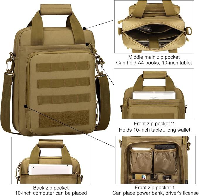 ZHIERNA Tactical Sling Crossbody Backpack + Tactical Briefcase Messenger Bag