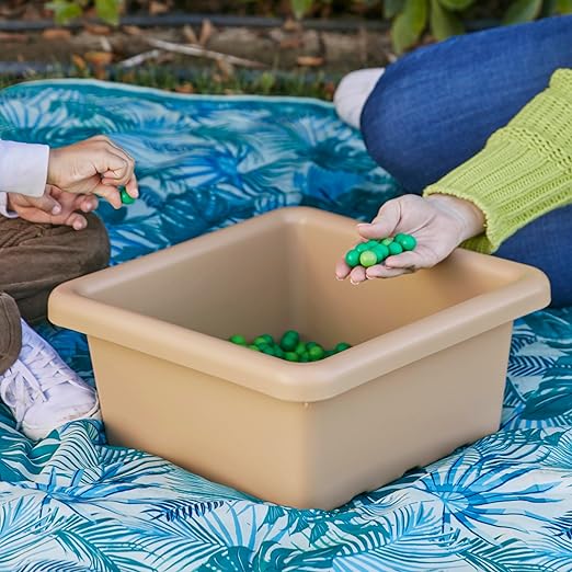 ECR4Kids Square Bin with Lid Storage Containers Sand 2-Pack