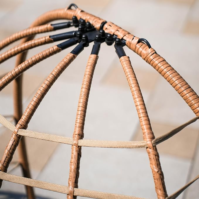 Hanging Egg Chair Swing with Stand Patio Wicker Hanging Chair Webbing &amp PE Rattan Weaving Thickened UV Resistant Cushion &amp Alloy Steel Frame 380lbs Capacity for Patio Bedroom Balcony (YB)