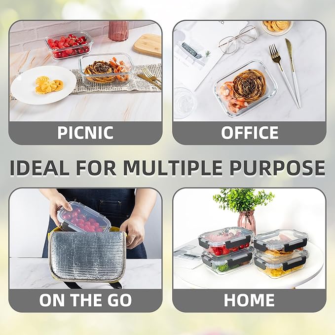 10 Pack 22 oz Glass Meal Prep Containers Food Storage Containers with Lids Airtight Leakproof Lunch Containers for Kitchen Freezer Microwave Dishwasher Safe (Grey)