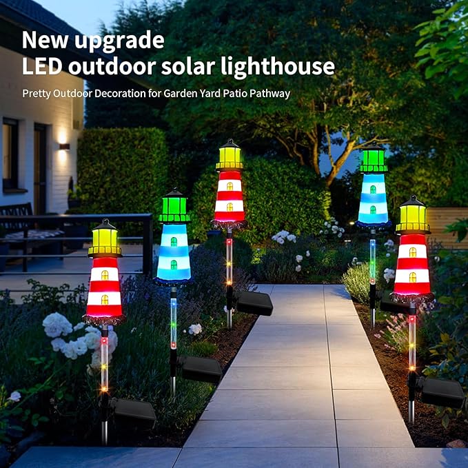 Solar Garden Lights Outdoor Decorations 4 Packs Lighthouse Waterproof Lights walkways Garden Decor for Outside Landscape Light for Yard Patio Pathway Decor Gifts