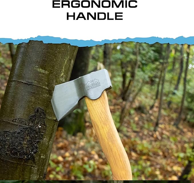 Prandi Segurin Carbon Steel Hatchet 0.88 lb - 11” Hickory Handle Camping Hatchet - Italian Crafted Bushcraft Tool for Outdoor Adventures