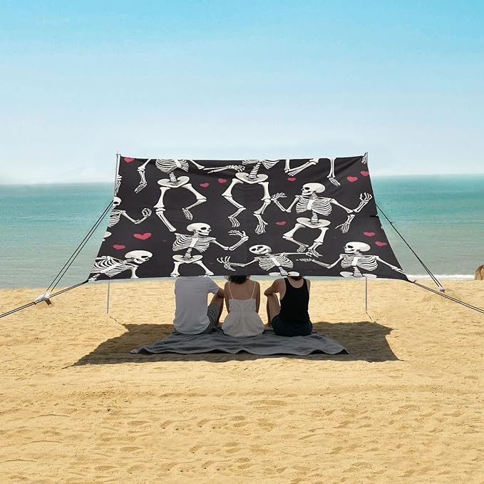 ALAZA Skull Dancing Pattern Beach Tent Sun Shelter Portable Canopy Sunshade for Outdoor Camping Picnics Backyard Fun 10x9 ft