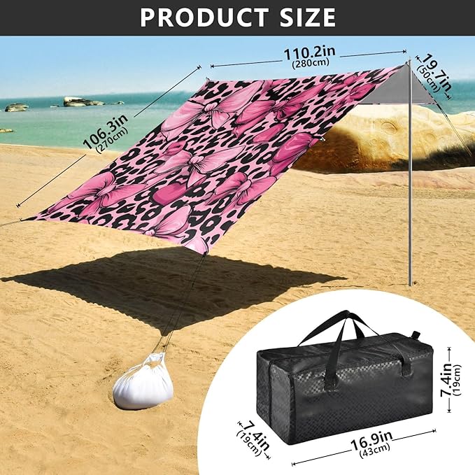 ALAZA Leopard Background Bow Pattern Beach Tent Sun Shelter Portable Canopy Sunshade for Outdoor Camping Picnics Backyard Fun 10x9 ft