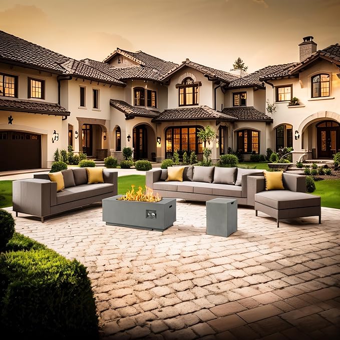 42 Outdoor Propane Fire Pit Table for Patio - 50000 BTU Rectangular Gas Firepit Table Grey Commercial-Grade Fireplace with Wind GuardGrey.