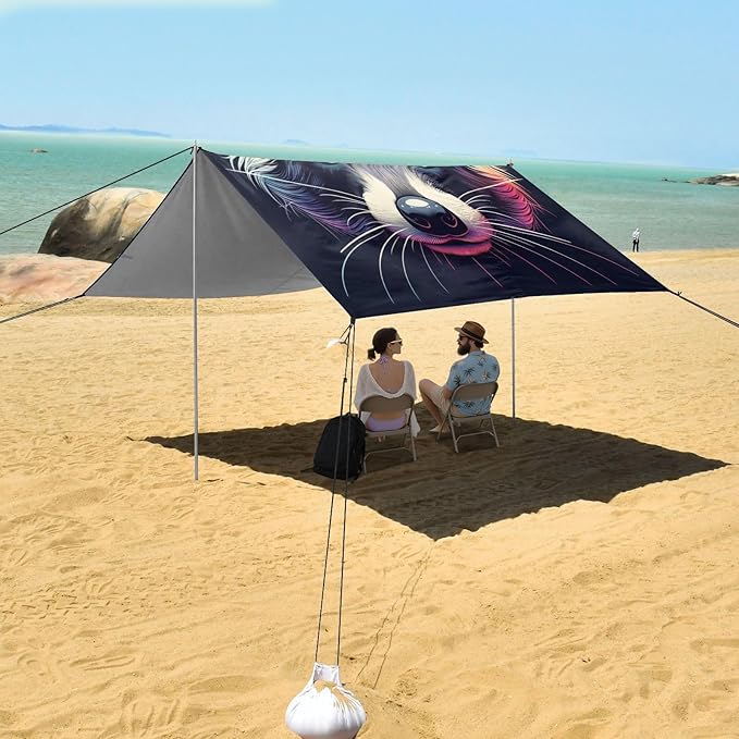 ALAZA Raccoon Portrait Gradient Beach Tent Sun Shelter UPF50+ Protection Beach Shade Canopy w/ 4 Sandbags for Outdoor Camping Fishing Backyard Fun Picnic 10x9 ft
