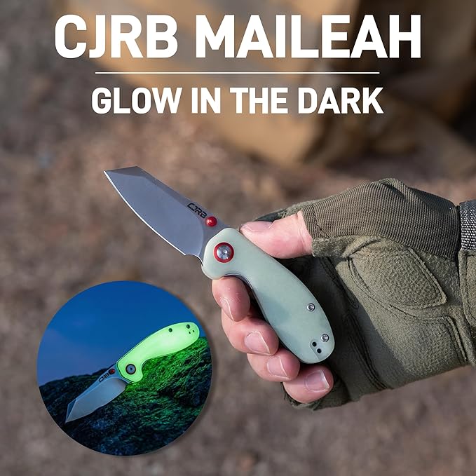 CJRB Maileah Glow in the Dark G10 Handle Pocket Knife for Men 2.39'' AR-RPM9 Steel Blade EDC Folding Knife with Liner Lock for Outdoor Camping Hiking Limited Edition(J1918-GD)