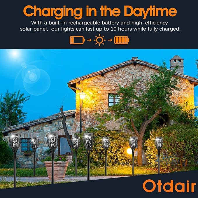 Otdair 96 LED Solar Lights Outdoor Upgraded 6 Pack 43 Tall &amp Super Larger Size Waterproof Tiki Torches for Outside 2200mAh Solar Solar Torch Light with Flickering Flame for Path Yard Garden