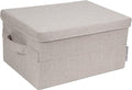 Bigso Box of Sweden Small Storage Box with Lid and Handle - Fabric Storage Box Made of Polyester and Cardboard in Linen Look - Folding Container for Clothes Accessories Toys etc. - Beige