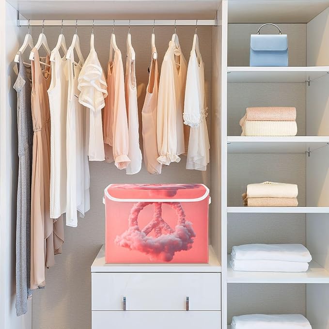 Storage Cube with Lid Peace Sign Cloud Print 16.5×12.6×11.8 IN 1 Pack Collapsible Large Capacity Foldable Storage Basket Bin Organizer