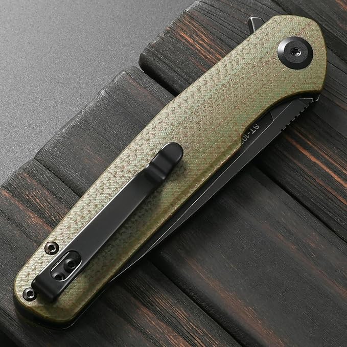 Sitivien ST102 Folding Knife D2 Steel Blade+Micarta Handle EDC Tool Knife for Outdoor Camping Hunting Survival (Green) …