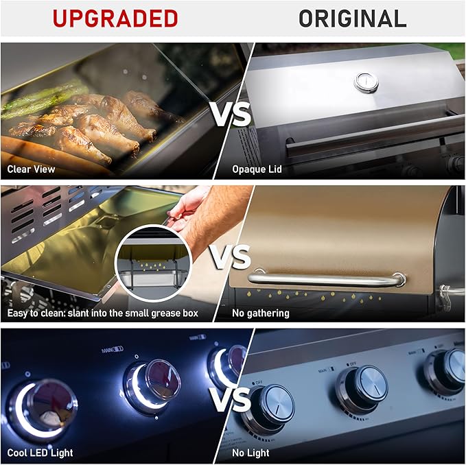 Monument Grills Outdoor Barbecue Stainless Steel 3 Burner Propane Gas Grill 48000 BTU Patio Garden Grill with Side Burner and Knob Controls Mesa305 with Smoker Box