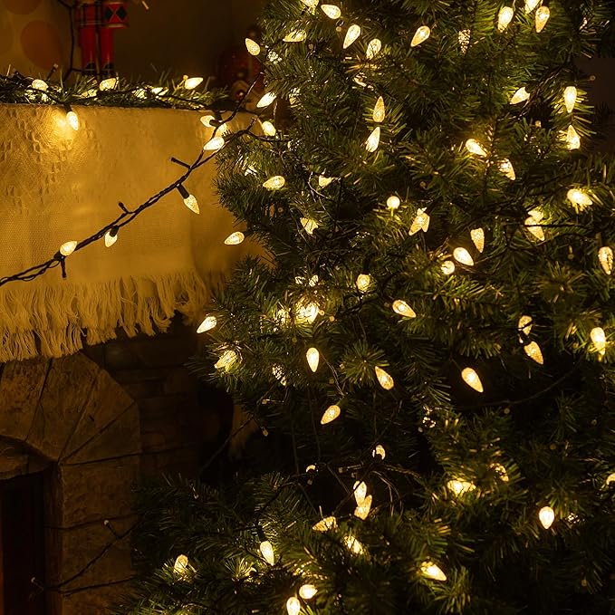 Dazzle Bright C6 Christmas String Lights 200 LED 66 FT Waterproof Connectable String Lights with Timer 8 Modes Christmas Lights for Indoor Outdoor Home Garden Yard Xmas Tree Decoration (Warm White)
