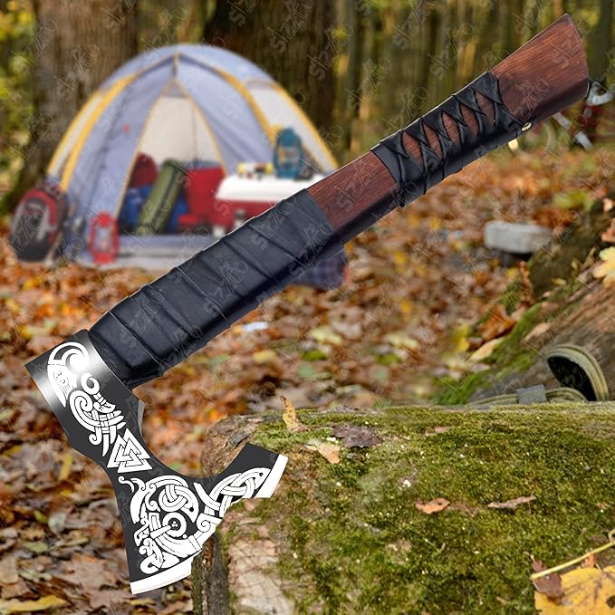 Norse Viking Axe - Bearded Hatchet for Camping Throwing and Woodworking | Berserker Hand Axe Gifts for Men | Viking Gifts Tomahawk Tool for Him Christmas Anniversary Birthday Gift for Him/Her