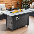 OVIOS 42 Inch Outdoor Patio Fire Pit Table 50000 BTU Heater Metal Steel Frame Propane Firepits with Ceramic Tabletop Waterproof Cover Lid Lava Rock Rectangular Black