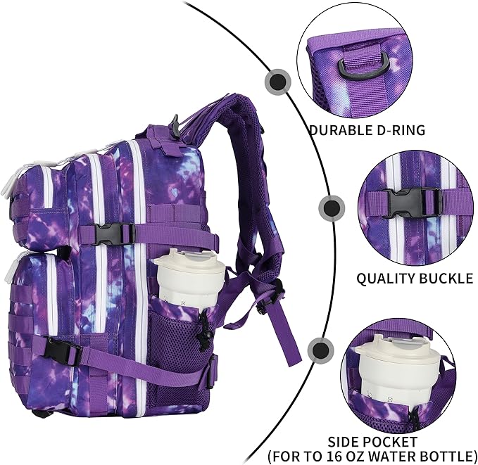 Lovelinks21 25L Tactical Backpack Military Tactical Backpack for Men and Women Small Assault Pack Outdoor Travel Hiking Camping Rucksack with Molle Webbing (Purple Camo)