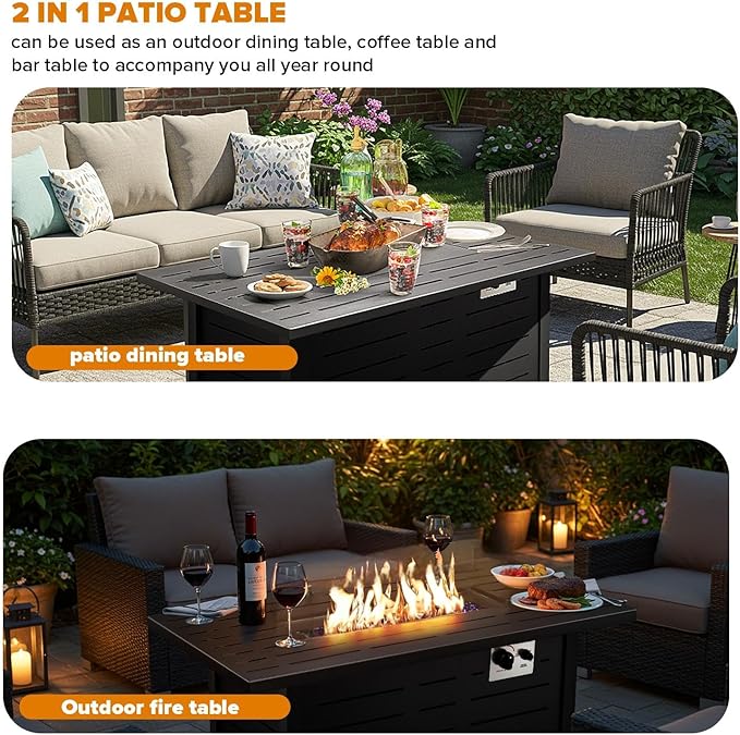 Xbeauty Propane Fire Pit Table 42 Outdoors Gas Fire Pit Table 50000 BTU Auto-Ignition Fire Tables with Lid Outside Garden Backyard Deck Patio (Square)