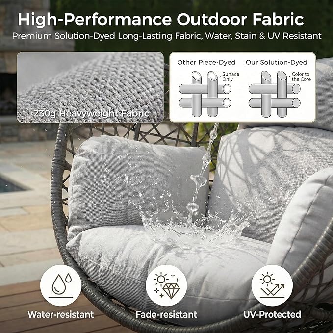 NICESOUL Egg Swing Chair Outdoor Indoor Boho Style Bird Nest Wicker Swinging Chair with Stand 350Lbs Comfy Hanging Hammock Chairs with Cushions All-Weather Egg-Shape Seat for Deck Garden Gray