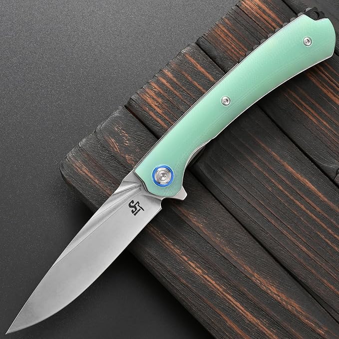 Sitivien ST144 Folding Knife14C28N Steel BladeG10 Handle Pocket Knife for Outdoor EDC CampingSurvivalHikingFishing(Jade)