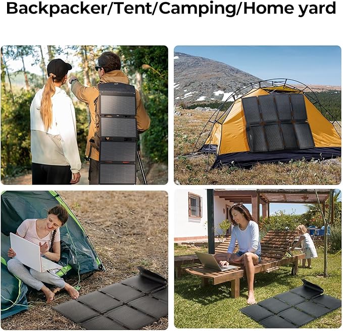 BougeRV 100W Fiberglass Portable Solar Panel Foldable Solar Cell Solar Charger with USB Outputs for Phones Compatible with BougeRV 277Wh/173Wh Power Station for Camping Hiking (Non-Battery)