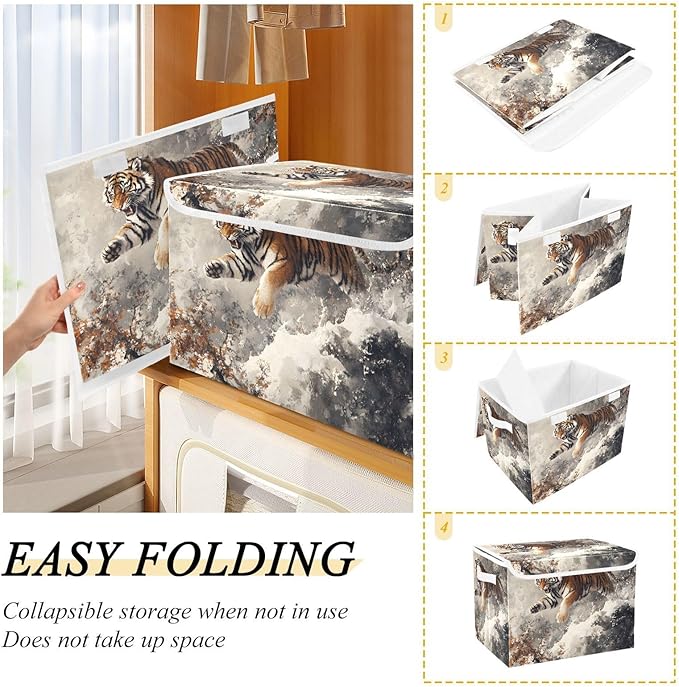 Storage Cube with Lid Snow Animal Print 16.5×12.6×11.8 IN Collapsible Large Capacity Foldable Storage Basket Bin Organizer