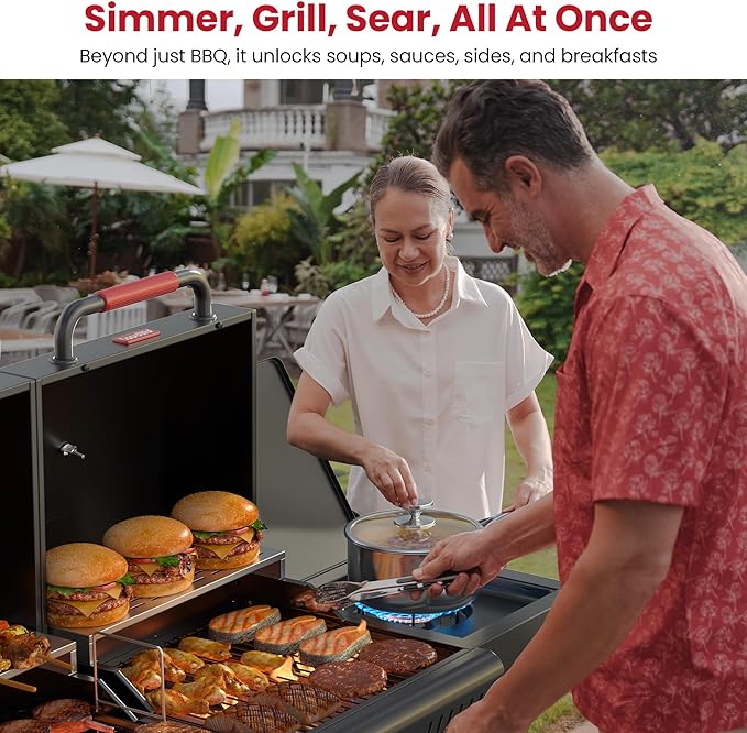 Gas and Charcoal Grill Combo with Side Burner 3 Burners Propane BBQ Grill 748 SQ.IN Cooking Space Non-Stick Enamel Coating Grates Heavy-Duty Stand for Backyard &amp Outdoor Barbecue