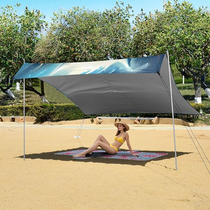 ALAZA White Wolf Howling Beach Tent Sun Shelter UPF50+ Protection Beach Shade Canopy w/ 4 Sandbags for Outdoor Camping Fishing Backyard Fun Picnic 10x9 ft
