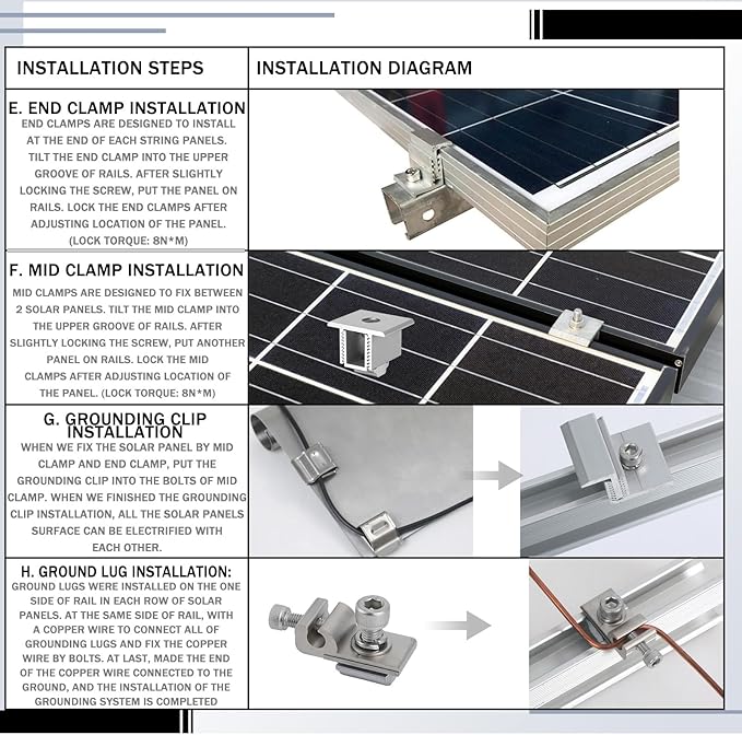 Tandefio Solar Panel Mounting Kit for 8-10 Solar Panels Panel Kit for Shingle Roof Adjustable with Clamps L Shape Brackets 88 Inch Rails(Silver)