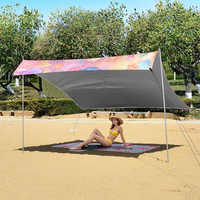 ALAZA Salamander Coral Pattern Beach Tent Sun Shelter Portable Canopy Sunshade for Outdoor Camping Picnics Backyard Fun 10x9 ft