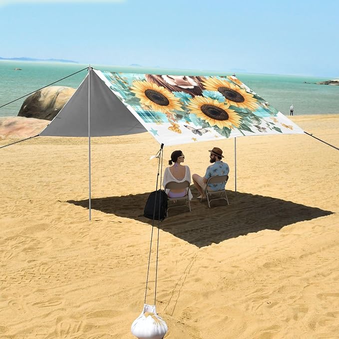 ALAZA Cow Roses Sunflowers Butterfly Beach Tent Sun Shelter Portable Canopy Sunshade for Outdoor Camping Picnics Backyard Fun 10x9 ft