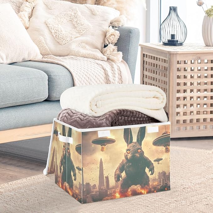 AIXIWAWA Lidded Storage Cube (Rabbit Monster) Fabric Foldable Closet Bins with Flip Lid and Handles Organizer Basket Container 16.5 x 12.6 x 11.8 IN