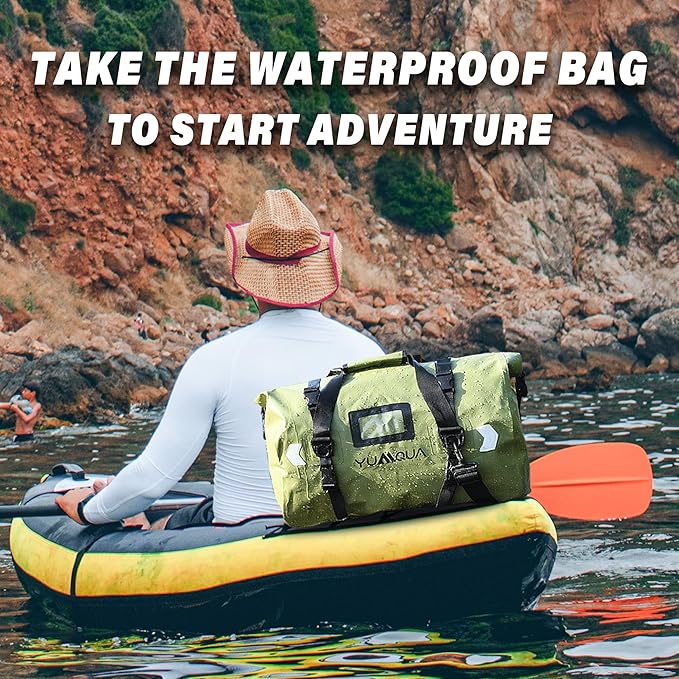YUMQUA Waterproof Duffel Bag Motorcycle Duffle Bag Heavy Duty Roll Top Large Dry Bags Waterproof with Durable Straps &amp Handle for Travel Outdoor Boating Rafting Kayaking Camping Paddle boarding