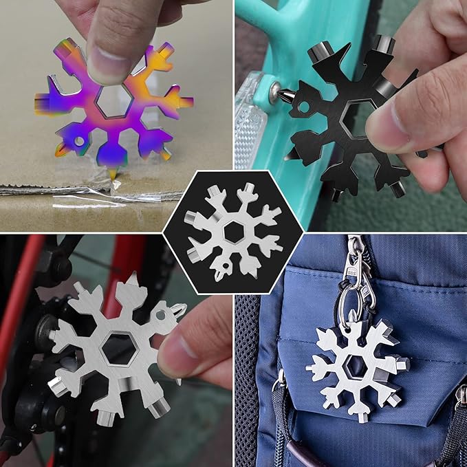 9 Packs Snowflake Multi ToolSnowflake Wrench/Bottle Opener/Screwdriver Kit 18 in 1 Snowflake MultitoolStainless Steel Portable Star Tool for Christmas Great Gifts