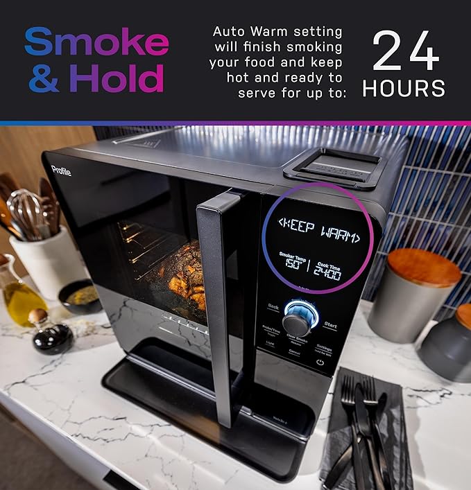 GE Profile™ Smart Indoor Pellet Smoker with Active Smoke Filtration 5 Smoke Control Settings WiFi Connected Electric Countertop BBQ Appliance Black