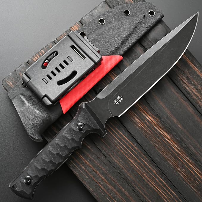 Sitivien ST35 Fixed Blade Knife AUS-10 Steel Blade G10 Handle Full Tang Knife for Outdoor Camping Hunting Fishing Survival(Black)
