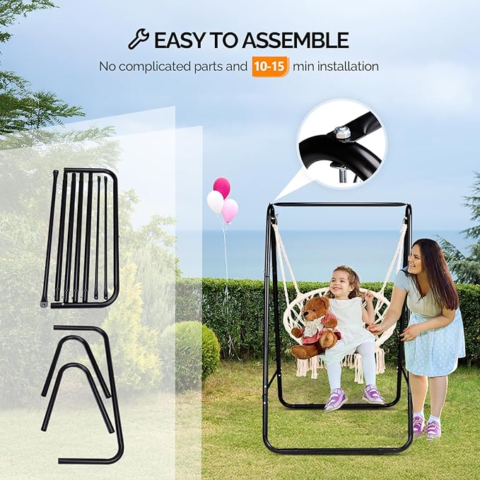 ONCLOUD 600LBS Heavy-Duty Hammock Chair Stand A-Shaped Universal Multi-Use Steel Hanging Chair Stand with Hook Durable Swing Stand for Indoor Outdoor Weather Resistant Support Base Black
