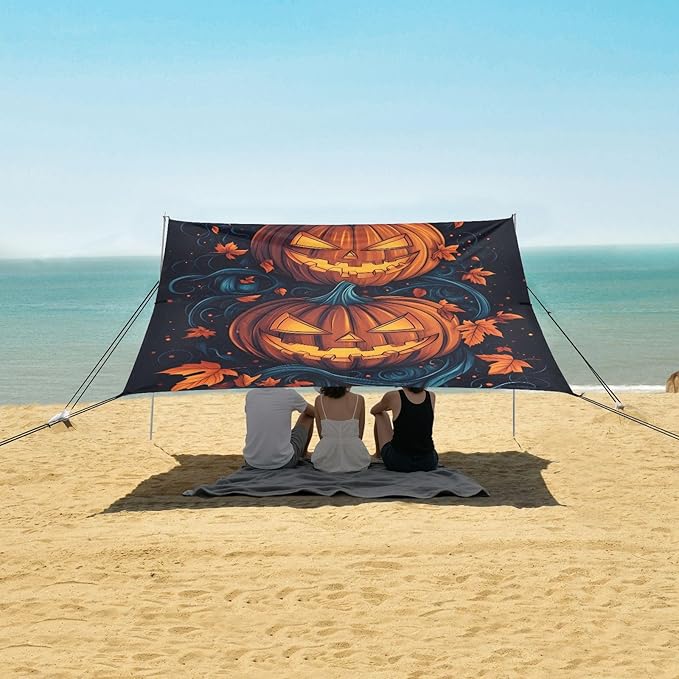 ALAZA Two Pumpkins Beach Tent Sun Shelter Portable Canopy Sunshade for Outdoor Camping Picnics Backyard Fun 10x9 ft
