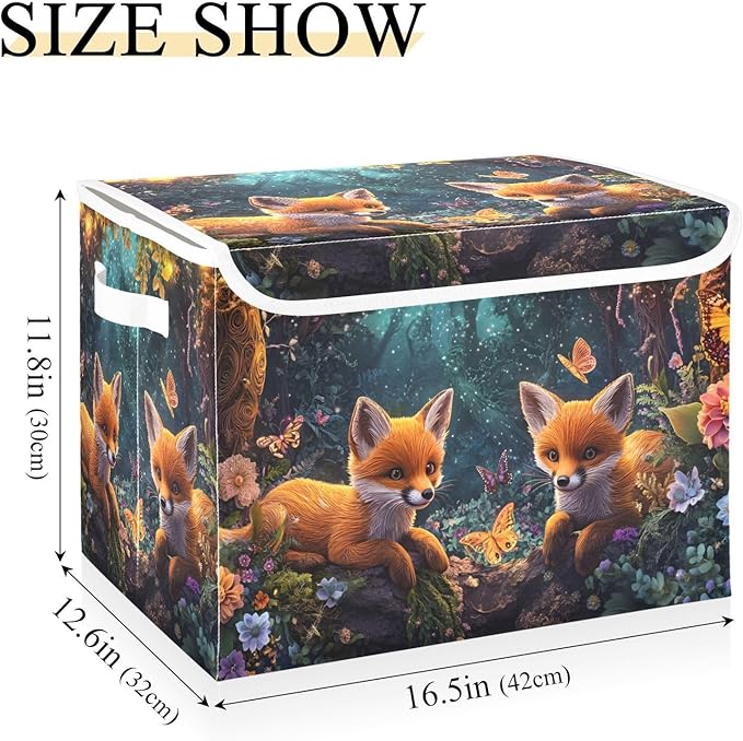 Storage Cube with Lid Cute Foxes Print 16.5×12.6×11.8 IN 1 Pack Collapsible Large Capacity Foldable Storage Basket Bin Organizer