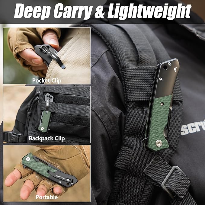 FLISSA Folding Pocket Knife Set SANDVIK 14C28N Steel Blade Knife Olive Wood-Steel Handle and Micarta-Steel Handle Pocket Clip and Thumb Hole for EDC Camping Hiking Outdoor