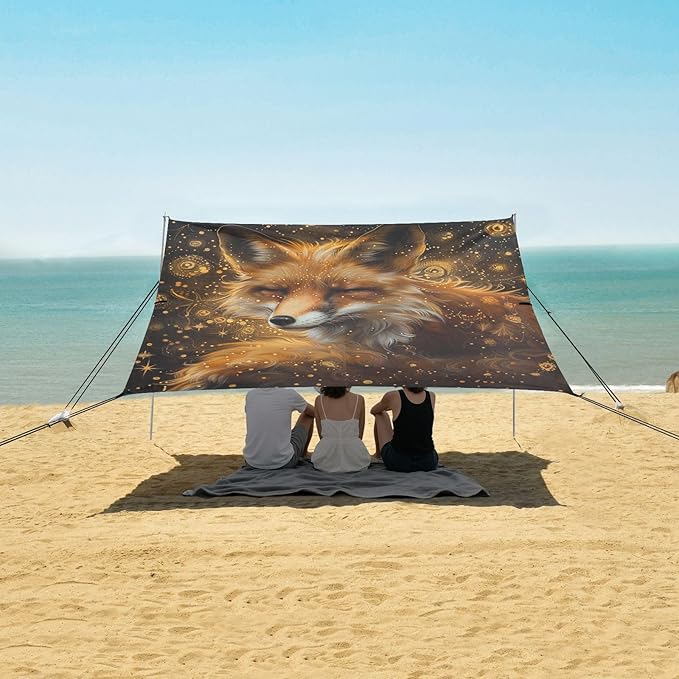 ALAZA Fox Painting Beach Tent Sun Shelter Portable Canopy Sunshade for Outdoor Camping Picnics Backyard Fun 10x9 ft