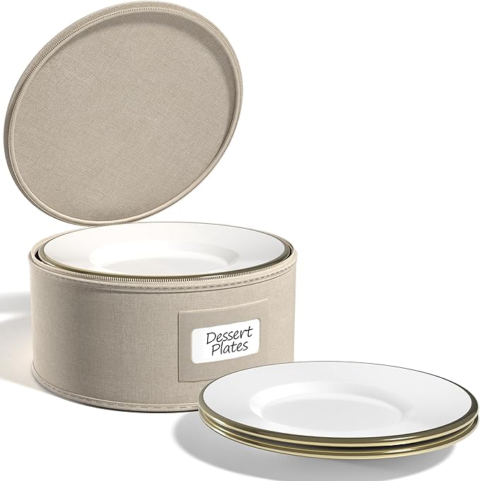Sorbus China Storage Containers – Dinnerware Organizer for Salad Plates with Lid (Holds Service for 12) with Felt Protectors – 8.5 x 5.5