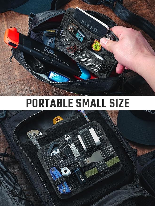 TACTICAL_GEEK TCM8 EDC Organizer Board Anti-Slip Elastic Woven Board Utility Bag Insert Panel for Small Gear Backpack Accessories with Open Pocket &amp Mesh Pocket (Black)