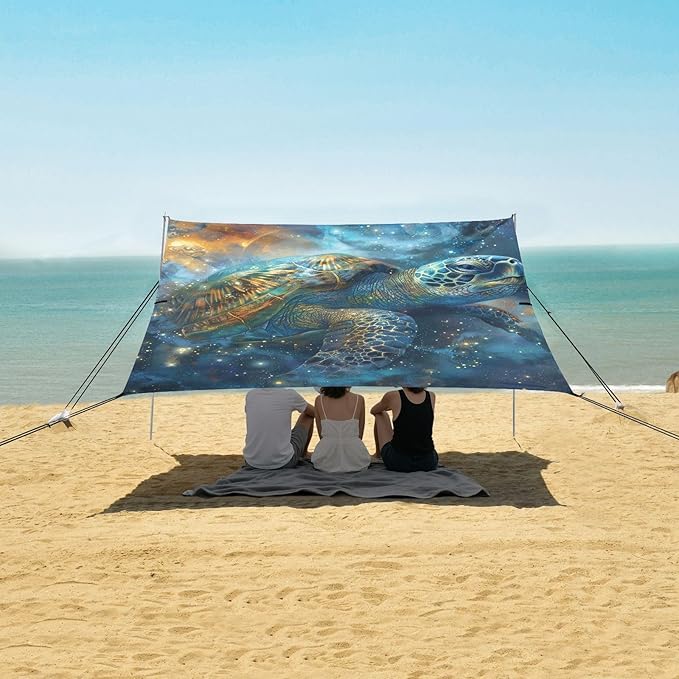 ALAZA Turtle Mystical Beach Tent Sun Shelter Portable Canopy Sunshade for Outdoor Camping Picnics Backyard Fun 10x9 ft