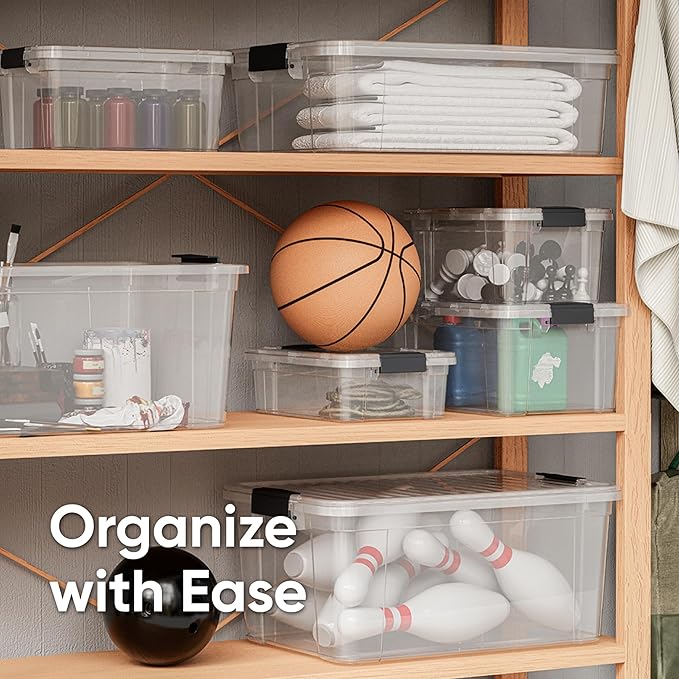 Superio Storage Bins with Lids- 24 Pack 1.85 Qt Clear Boxes for Organizing Stackable Plastic Containers- BPA Free Non-Toxic Odor Free Organizer for Home Office Dorm
