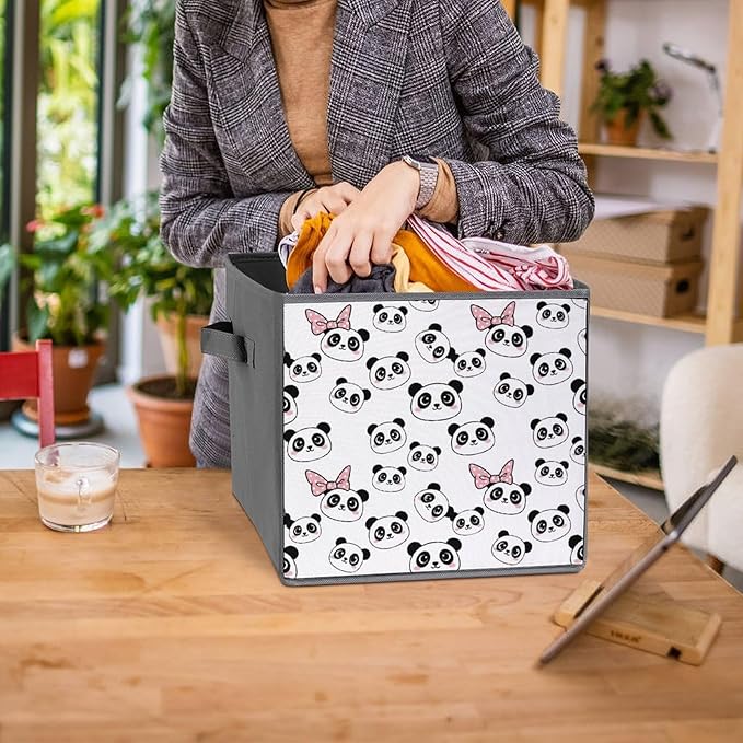 Collapsible Storage Cube with Handles Pandas Animal Space-Saving Foldable Organizer Bin for Bookshelf Cabinet Perfect for Small Apartments &amp Dorms
