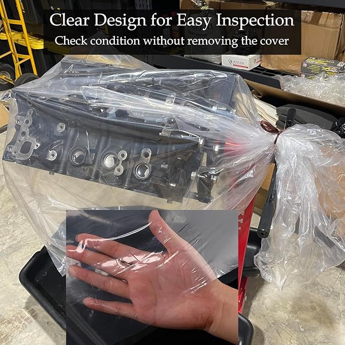 Clear Engine Storage Cover Bags Extra-Thick Heavy-Duty Transparent PE Protective Covers for Engine Storage and Workshop Use Available in 5-Pack or 10-Pack 39.4 x 47.2 in &amp 55.1 x 55.1 in