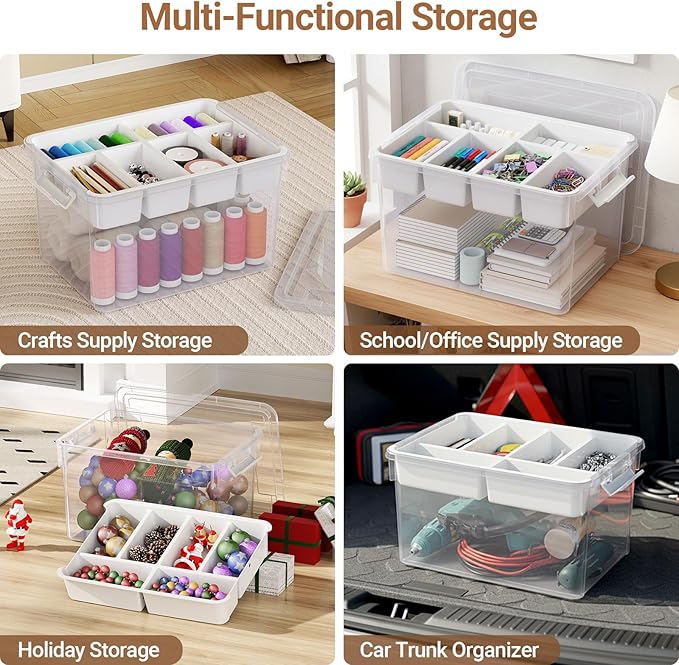 40Qt Large Stackable Storage Bin with Lid &amp Tray Clear Plastic Latching Box Organizer with Divider Portable 10Gal Container for Arts &amp Crafts Home and Car Trunk Organization 1Pack