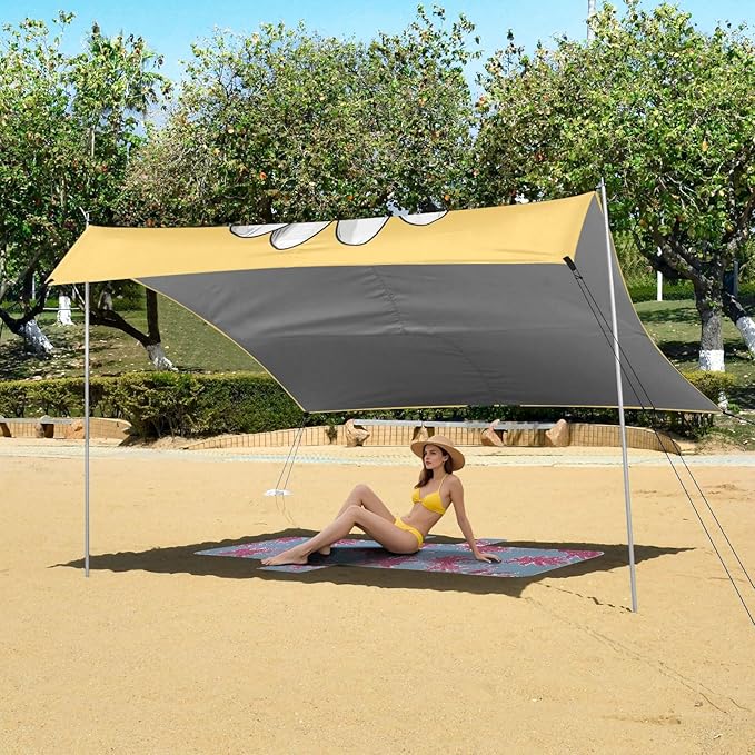 ALAZA Cute Doodle White Daisy Beach Tent Sun Shelter Portable Canopy Sunshade for Outdoor Camping Picnics Backyard Fun 10x9 ft