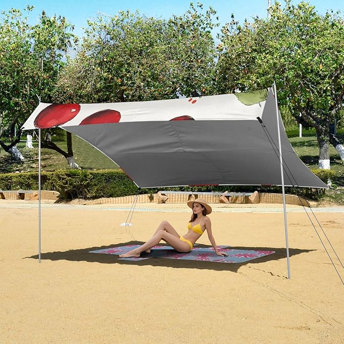 ALAZA Red Cherry Pattern Beach Tent Sun Shelter Portable Canopy Sunshade for Outdoor Camping Picnics Backyard Fun 10x9 ft